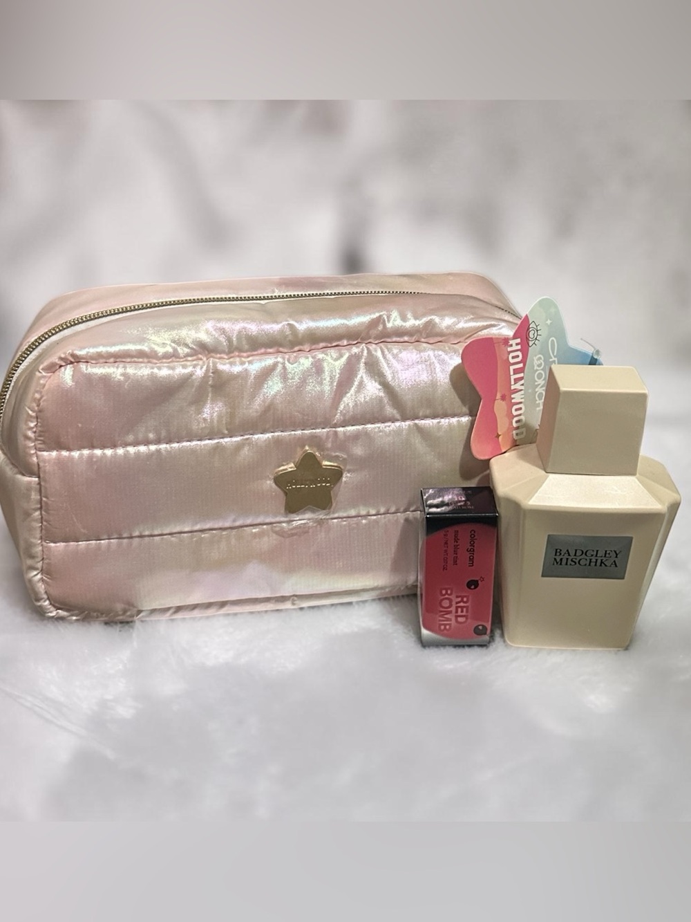 LIMITED EDITION The Crème Shop Iridescent Quilted Cosmetic Pouch bundle